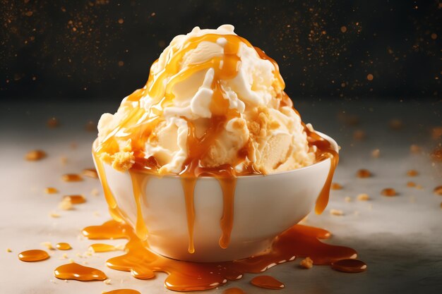 Tasty salted caramel ice cream tasty dessert background