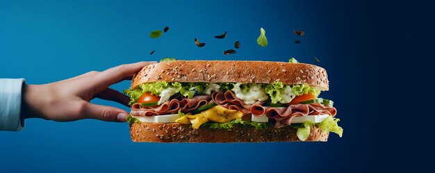 Photo tasty sandwich with cheese and lettuce on board