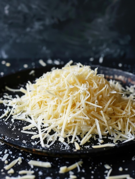 Tasty Shredded Cheese on Black Background A Delicious Addition to Your Culinary Creations