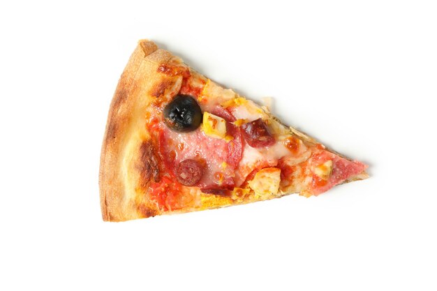 Tasty slice of pizza isolated on white