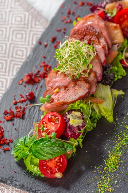 tasty sliced roast duck breast 