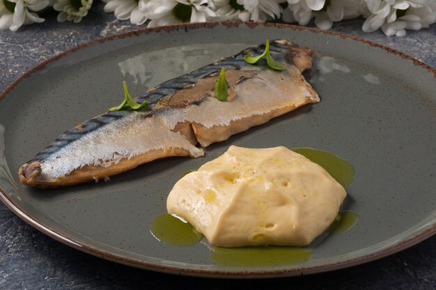 Tasty smoked mackerel with potato cream