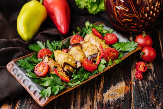 Tasty snack of eggplant stuffed with pepper