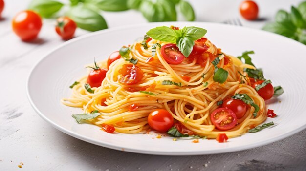 Tasty spaghetti with tomatoes and cheese served