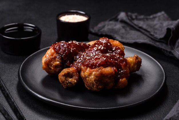 tasty spicy chicken legs with teriyaki sauce and sesame seeds