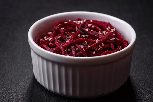 Tasty spicy Korean beet with spices and herbs