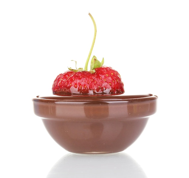 Tasty strawberry in chocolate isolated on white