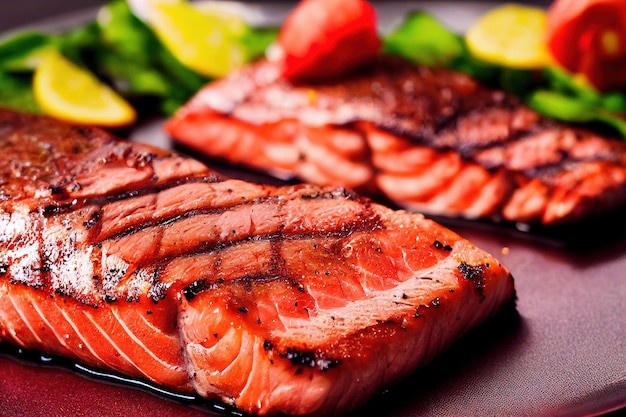 Tasty succulent grilled salmon steak