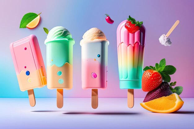 おいしい夏のフルーツ アイス クリーム 新鮮なお祝いの生成 AI