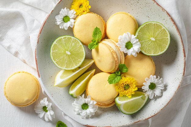 Tasty and sweet lemon macaroons made of citrus fruits