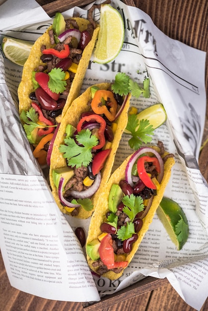 Tasty tacos served in pub or bar