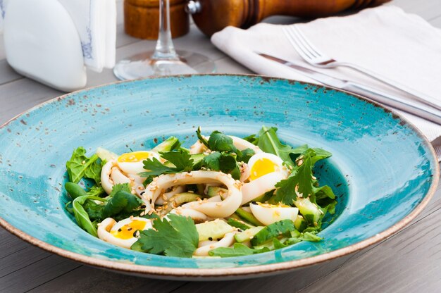 Tasty Thai salad with cucumber and squid oyster sauce and sesame oil