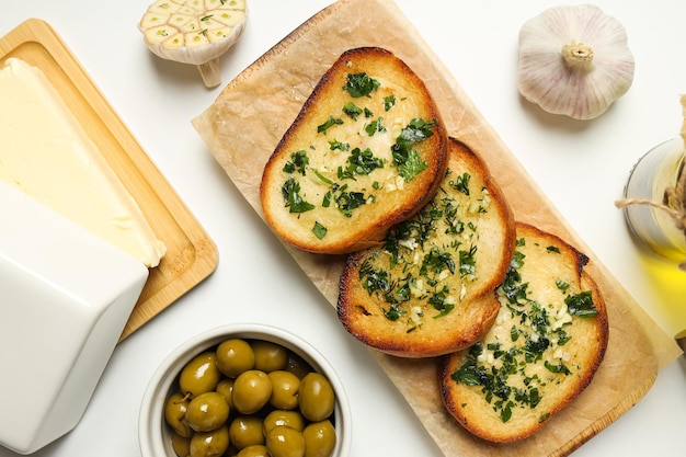 Tasty toasts with garlic homemade products appetizer