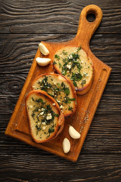 Tasty toasts with garlic homemade products appetizer