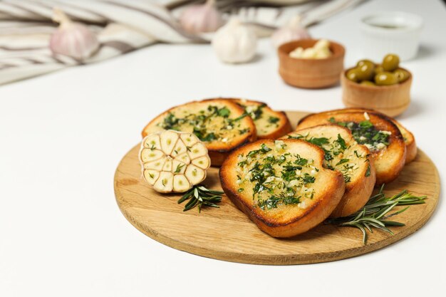 Tasty toasts with garlic homemade products appetizer