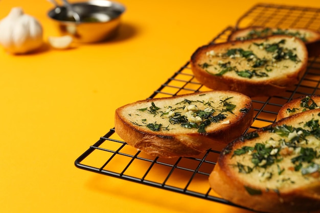 Tasty toasts with garlic homemade products appetizer