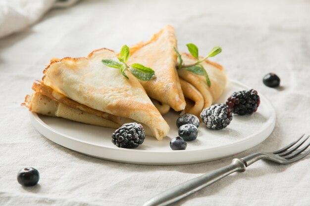 Tasty traditional Russian pancakes close up