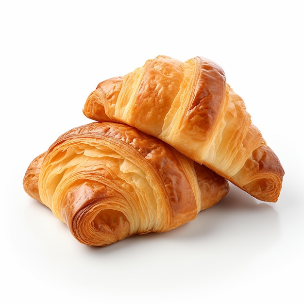 tasty two french croissants white background