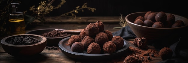 Tasty vegan cocoa chocolate truffles Organic coconut cream