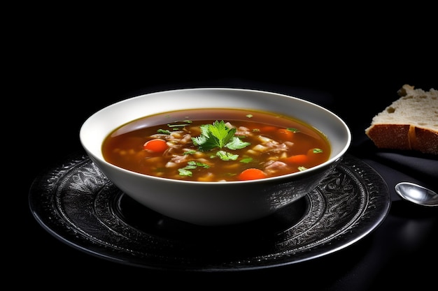 Premium AI Image  Fresh vegetable soup in a rustic bowl ready to eat  gourmet meal generated by artificial intelligence