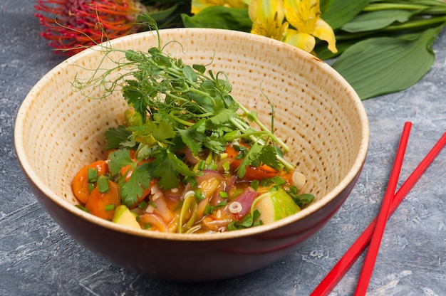 Tasty vegetables in sweet and sour sauce Asian dish