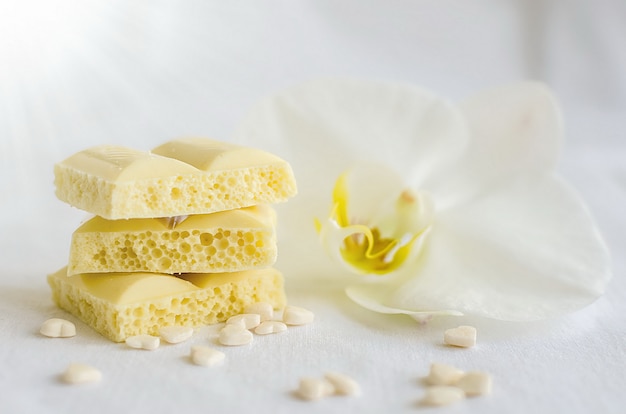 Tasty white porous chocolate