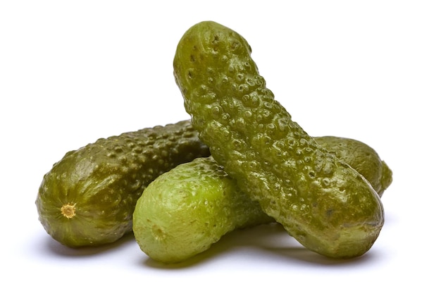 Tasty Whole green cornichon isolated on a white background. High quality photo