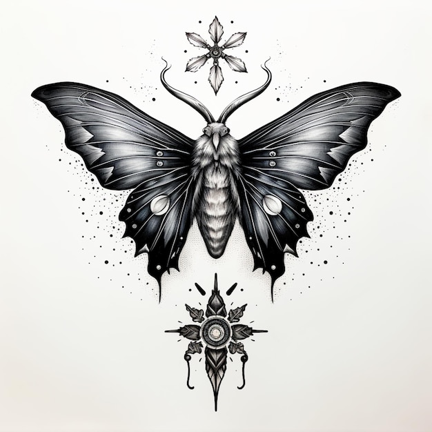 Foto tatoeage van een vlinder met een ster en een bloem op zijn rug generatieve ai