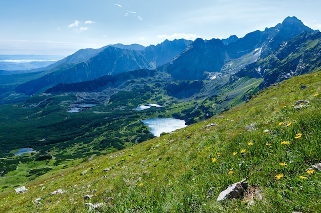 Tatra 산, 폴란드, 계곡 Gasienicowa, Swinica 산 및 빙하 호수 그룹보기