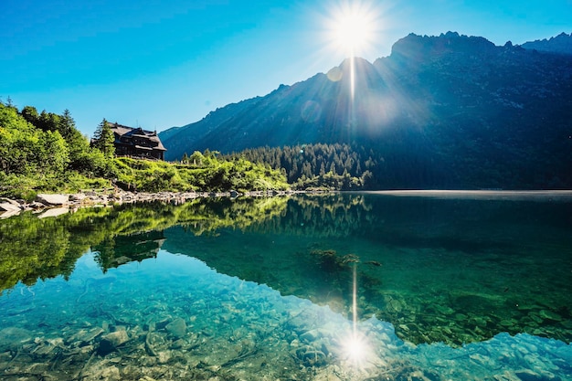 Tatra national park in poland famous mountains lake morskie oko or sea eye lake in high tatras five lakes valley