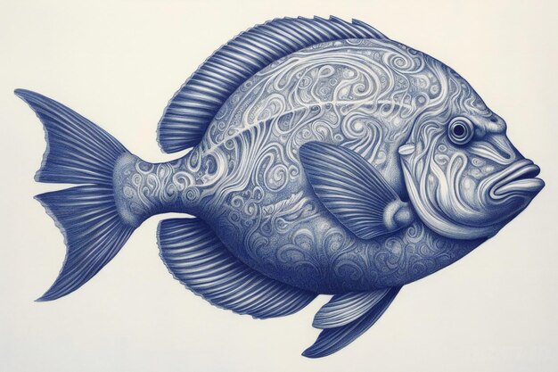 Foto arte del tatuaggio pesce isolato su sfondo bianco illustrazione disegnata a mano