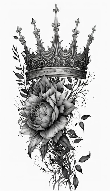 Photo a tattoo of a crown with a flower on it.