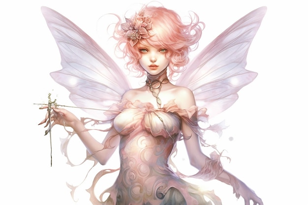細な翼を持つ魅力的な妖精のタトゥーデザイン