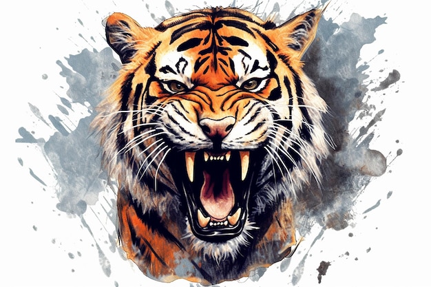 tattoo design of a fierce tiger roaring with intensit