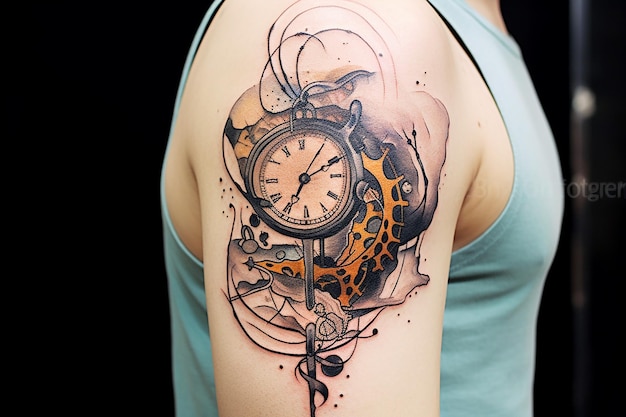 tattoo design of a surrealistic clock melting