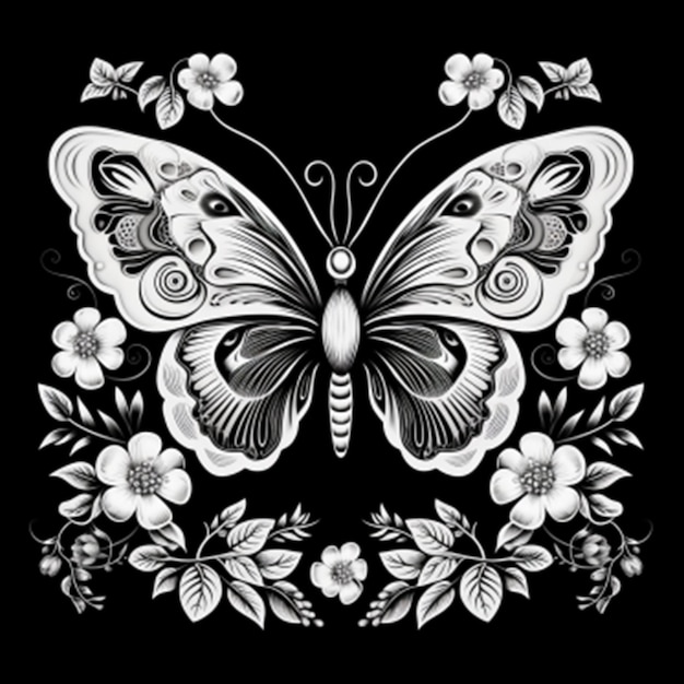 Дизайн татуировки с цветами бабочки цифровая иллюстрация живопись
