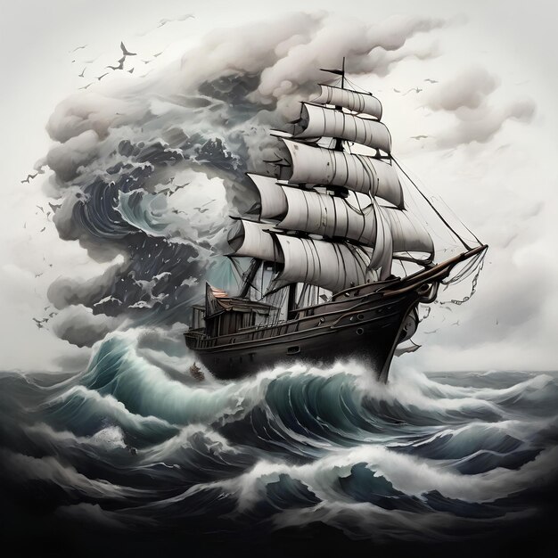Photo a tattoo design with winds of the sea in a stormy weather