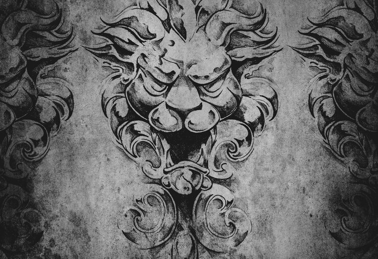 Foto tattoo kunst, schets van een waterspuwer over vintage achtergrond