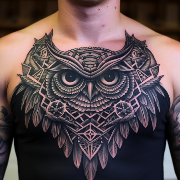 Foto tattoo ontwerp majestueuze uil uitgestrekte vleugels beeld ai gegenereerde kunst