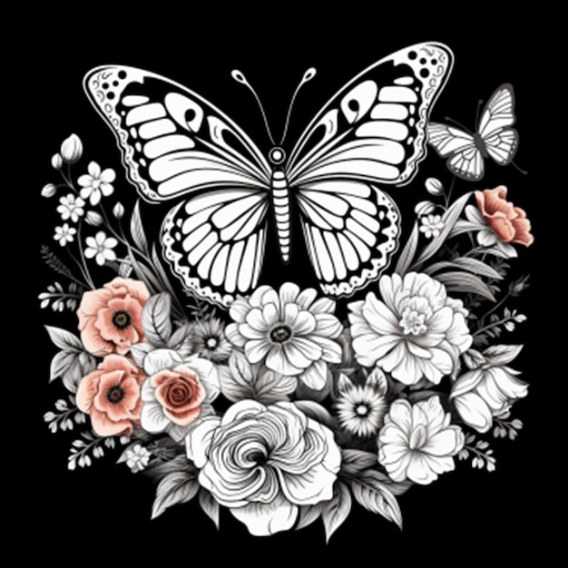 Tattoo ontwerp met bloemen vlinder digitale illustratie schilderij