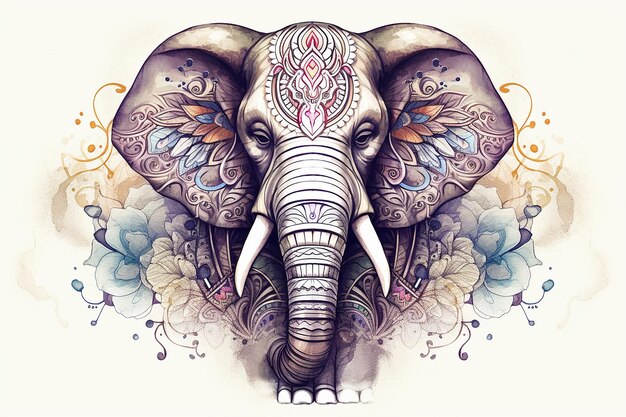 tattoo ontwerp van een majestueuze olifant versierd