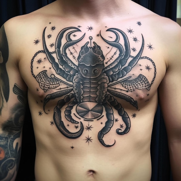 3D Scorpion Tattoo Man Chest Tribal Tattoos Clip - Clip Art Library