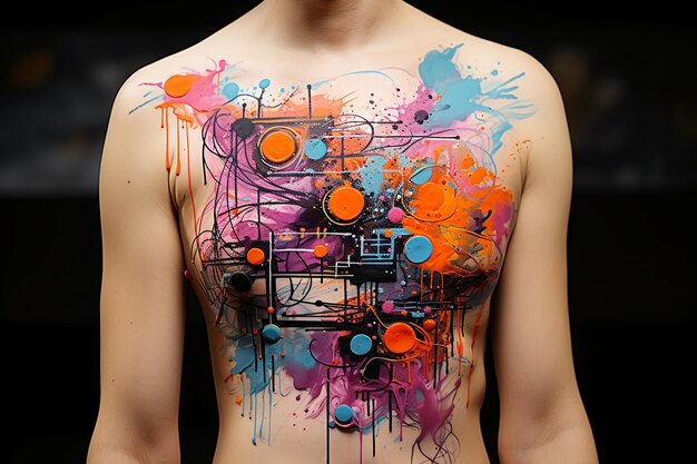 tattoo sketch for sleeve abstract lines geometric explosion ink bright colors ultra realistic s