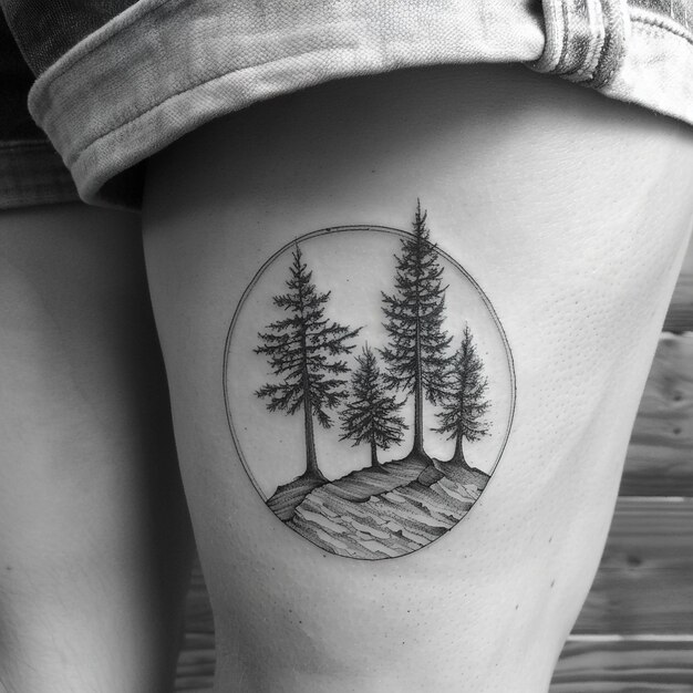 Photo a tattoo of trees on a persons leg