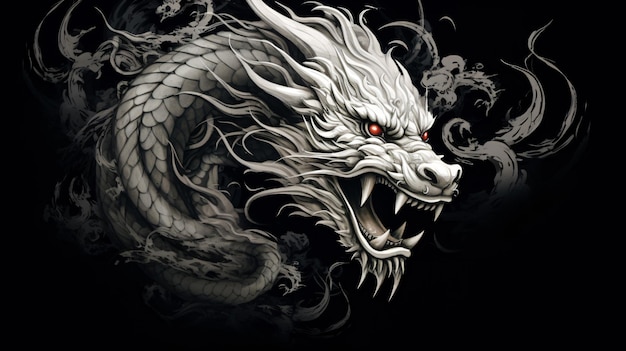 A tattoo with fine lines of a chinese dragon