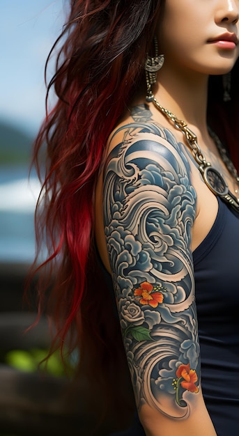 Foto tatuare una donna 20th century wave tattoo okinawa