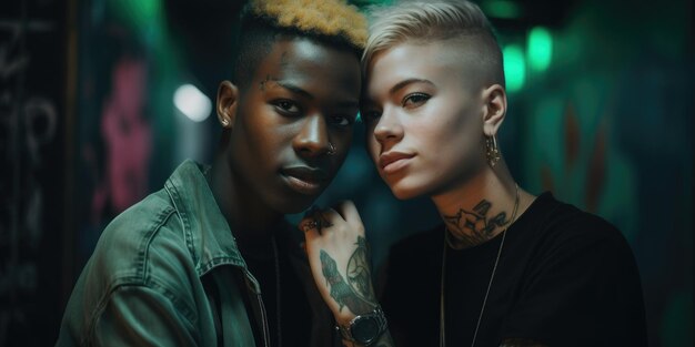 Tattooed Couple sitting on the stairs Equality