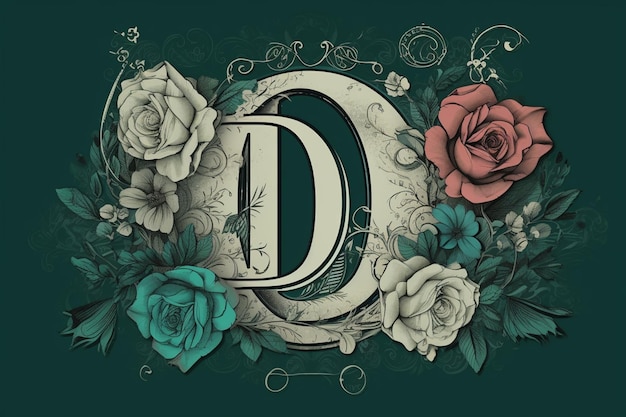 Фото Логотип татуировки с использованием буквы d розы филигранный синий и серебряный