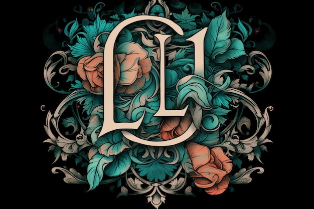 Premium Vector | A black and white tattoo of a flower and the letter l.