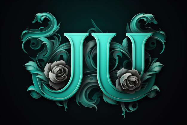 Foto logo tattoostyle con lettera u rose in filigrana verde acqua e argento
